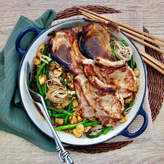 Honey Soy Pork Chops - with Soba Noodles, Cup Mushrooms & Seasonal Greens | Harris Farm Online