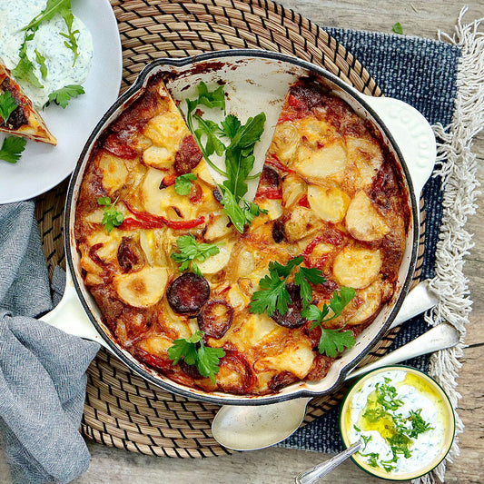 Spanish Potato and Chorizo Frittata - with Garlic Sour Cream