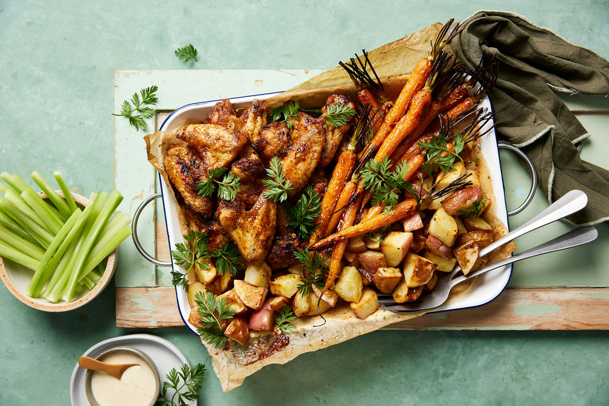Peri-Peri Chicken Wings - with Roasted Potatoes and Blue Cheese Dressing | Harris Farm Online