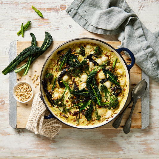 Ricotta Broccolini and Zucchini Baked Gnocchi - with Tuscan Cabbage
