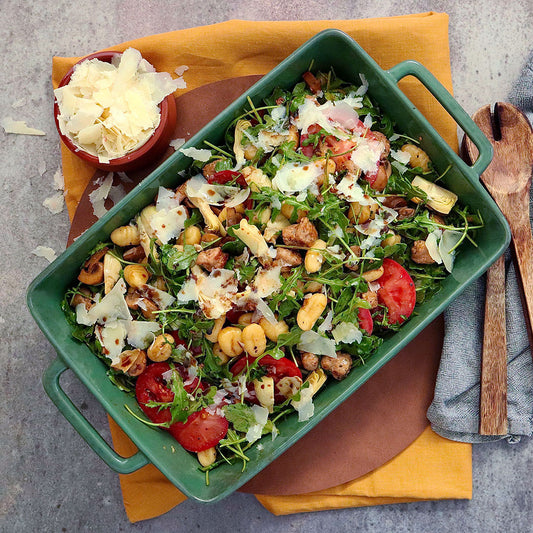 Potato Gnocchi - with Tuscan Pork Sausages Artichokes and Tomato Salad | Harris Farm Online