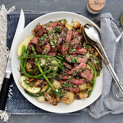 Skirt Steak - with Boiled Potatoes Asparagus and Mixed Nut Salsa | Harris Farm Online