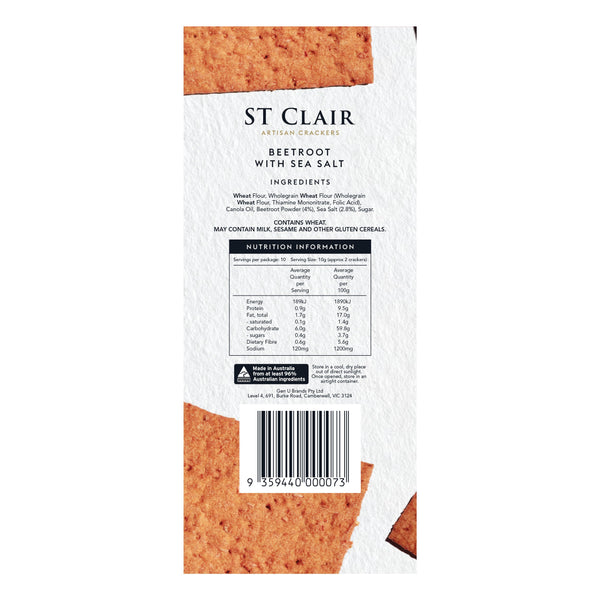 St Clair Artisan Crackers Beetroot with Sea Salt 100g