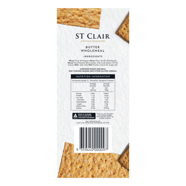 St Clair Artisan Crackers Butter Wholemeal 100g