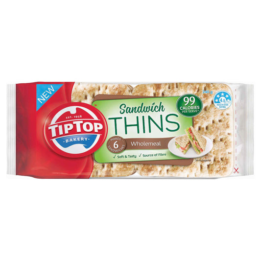 Tip Top Sandwich Thins Wholemeal x6 240g