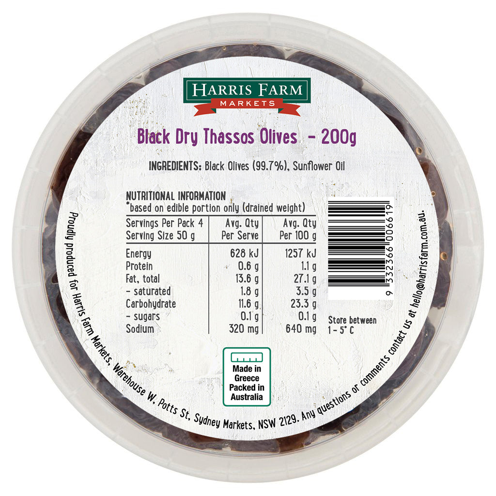 Harris Farm Black Dry Thassos Olives | Harris Farm Online