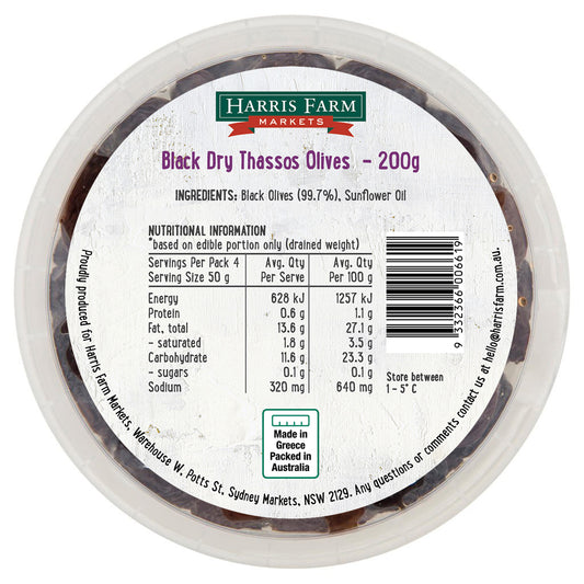 Harris Farm Black Dry Thassos Olives | Harris Farm Online