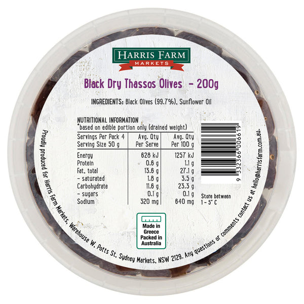 Harris Farm Black Dry Thassos Olives | Harris Farm Online