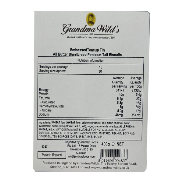 Grandma Wild Tea Cup Tin Shortbread 400g