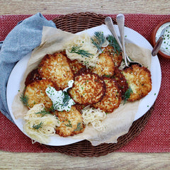 Ukrainian Potato Fritters - with Sauerkraut and Garlic Dill Sour Cream | Harris Farm Online