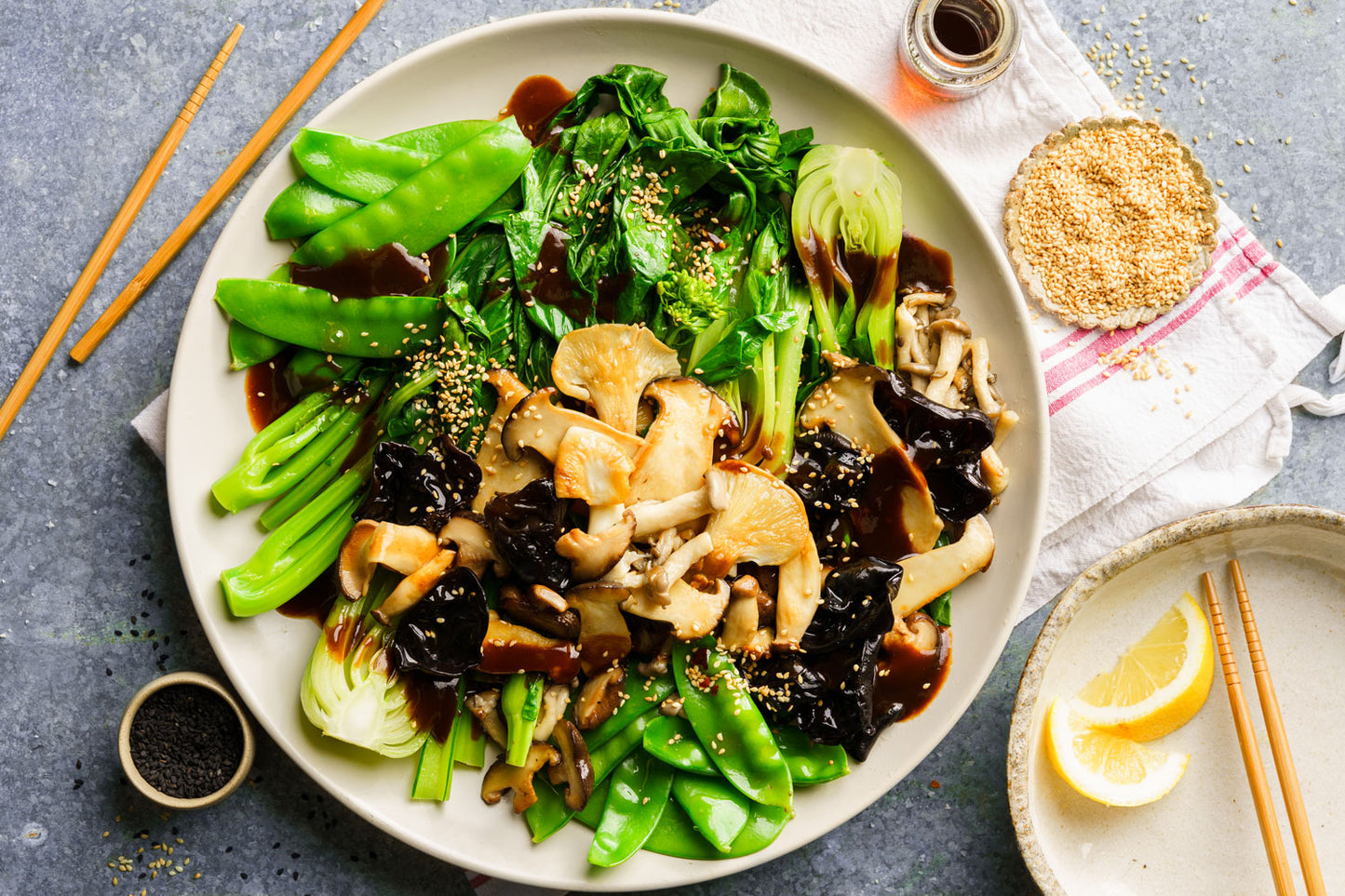 Asian Greens and Mushrooms Stir Fry - with Black Bean Sauce