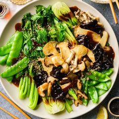 Asian Greens and Mushrooms Stir Fry - with Black Bean Sauce