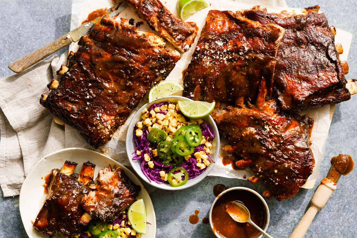 Sticky Coffee Pork Short Ribs - with Pickled Cabbage and Corn Salsa | Harris Farm Online