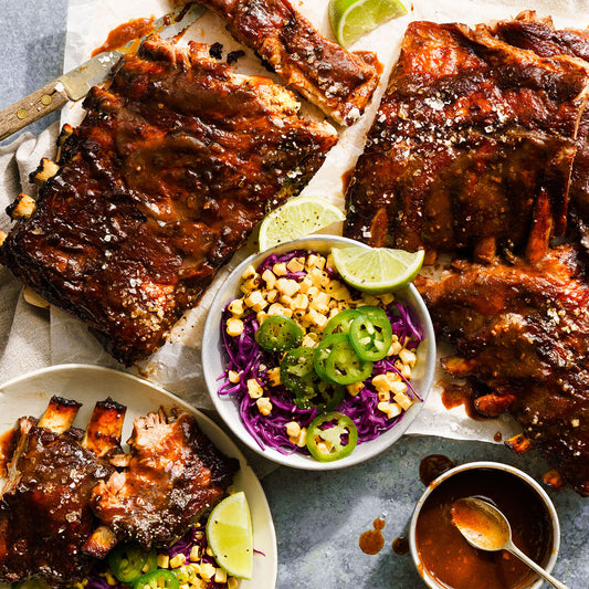 Sticky Coffee Pork Short Ribs - with Pickled Cabbage and Corn Salsa | Harris Farm Online