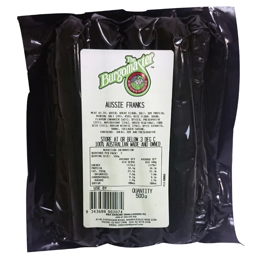 Sausages Aussie Franks Thin (500g) Burgomaster , Frdg4-Deli - HFM, Harris Farm Markets
 - 2