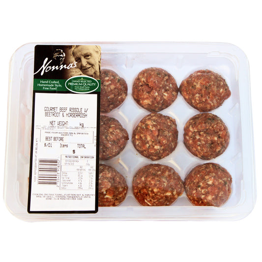 Beef Rissoles Beetroot Nonnas approx 400g , Frdg5-Meat - HFM, Harris Farm Markets
