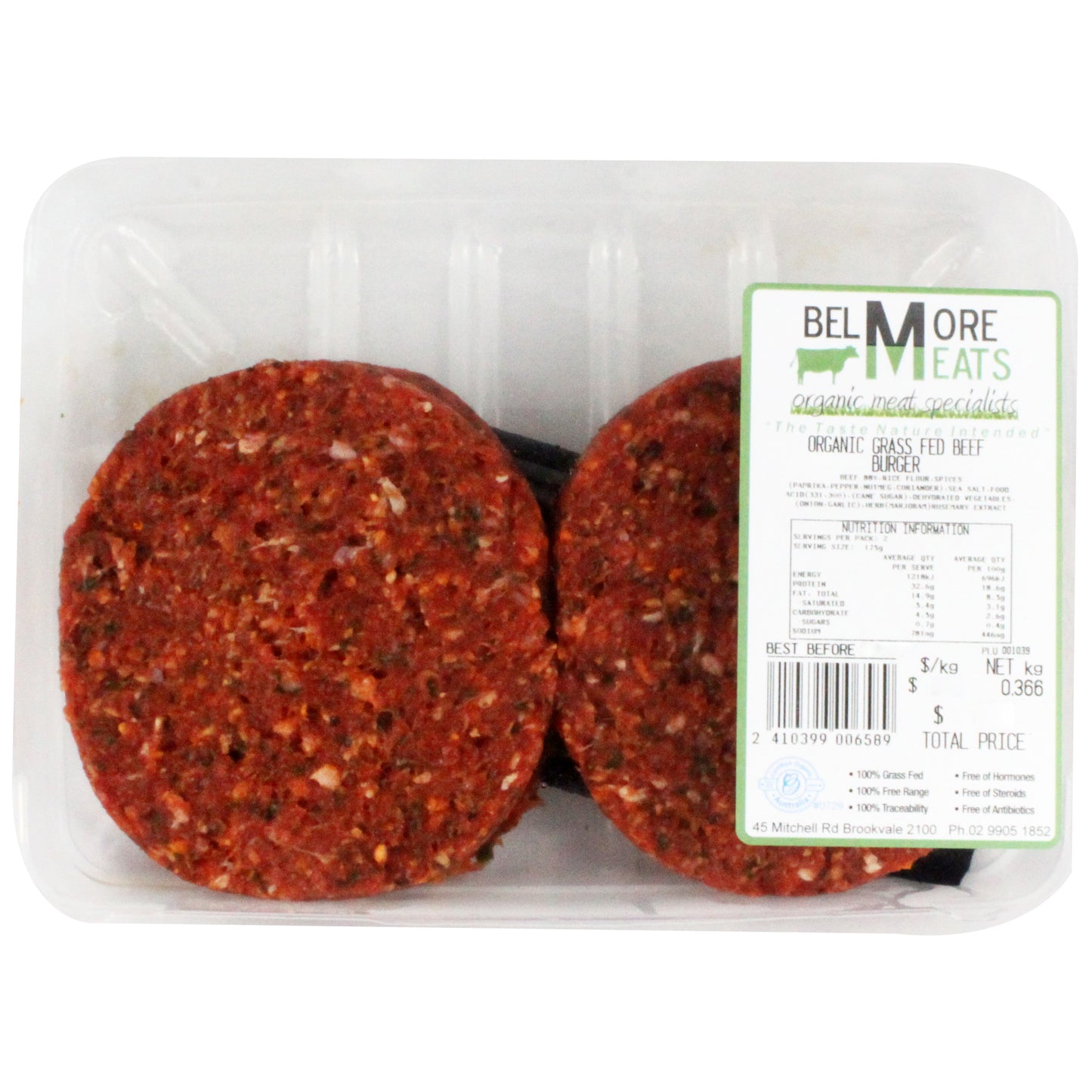 Belmore Organic Beef Burgers x2 300-420g