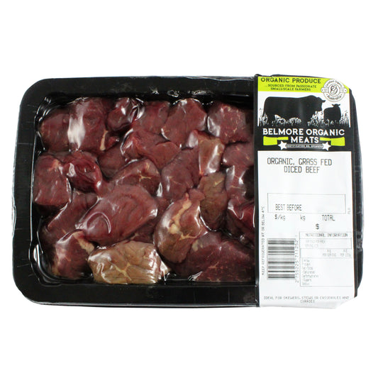 Beef - Diced Organic Grass Fed (380-450g) Belmore