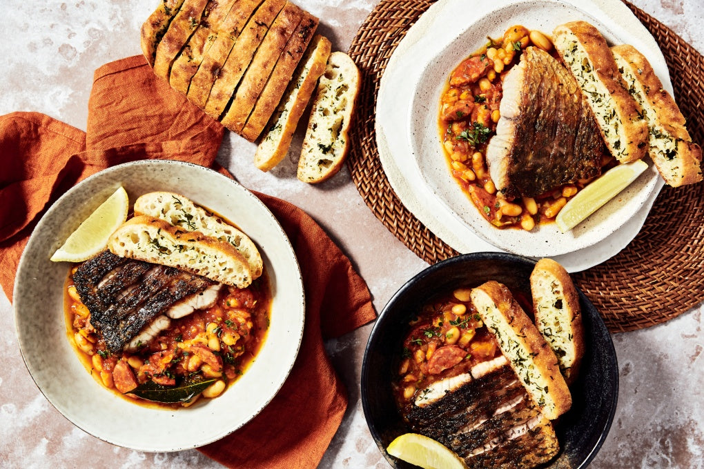 Barramundi Asopado - with Chorizo, Cannellini Beans & Garlic Bread