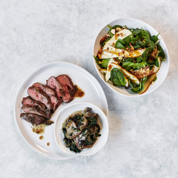 Pillow Steak - with Creamy Mushrooms & Spinach Pear Salad