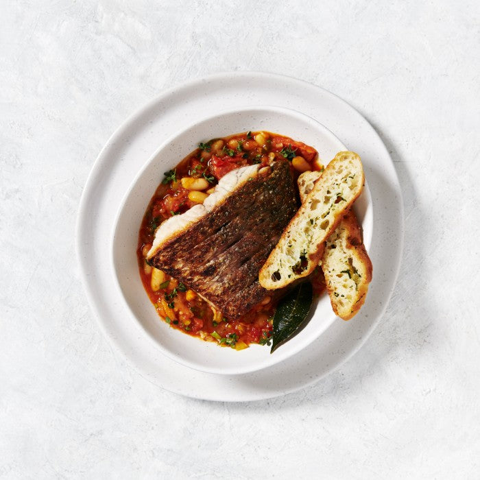 Barramundi Asopado - with Chorizo, Cannellini Beans & Garlic Bread