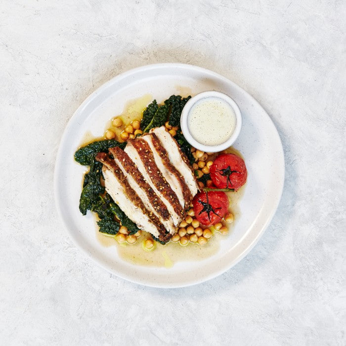 Za'atar Spiced Chicken - with Roasted Tomatoes, Tuscan Cabbage & Chickpea Salad