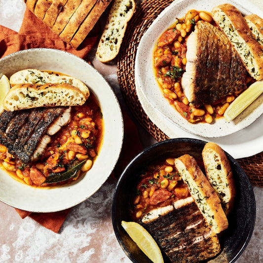 Barramundi Asopado - with Chorizo, Cannellini Beans & Garlic Bread