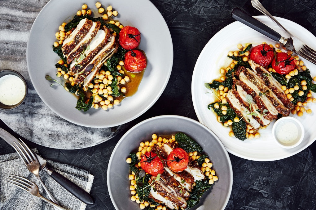 Za'atar Spiced Chicken - with Roasted Tomatoes, Tuscan Cabbage & Chickpea Salad