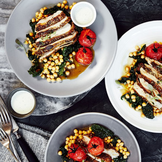 Za'atar Spiced Chicken - with Roasted Tomatoes, Tuscan Cabbage & Chickpea Salad
