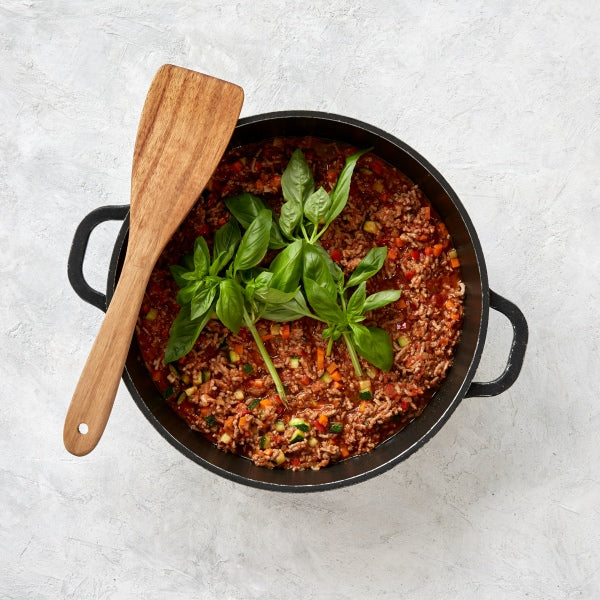 Spaghetti Bolognese with Vegies and Basil Pesto