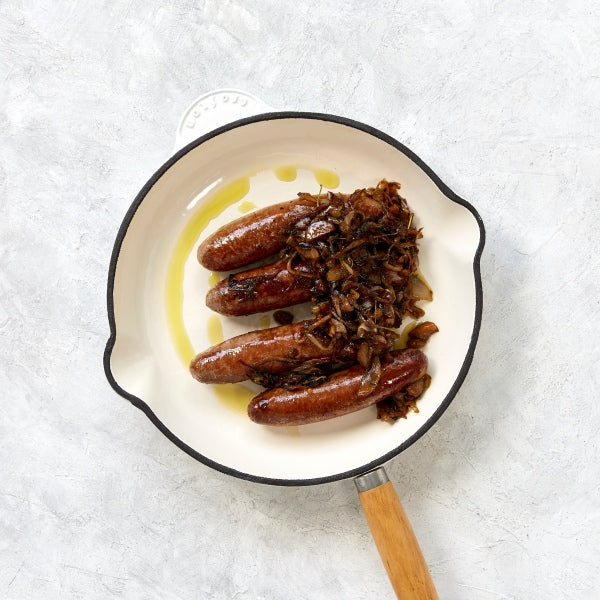Bangers and Mash with Broccolini and Roasted Tomatoes