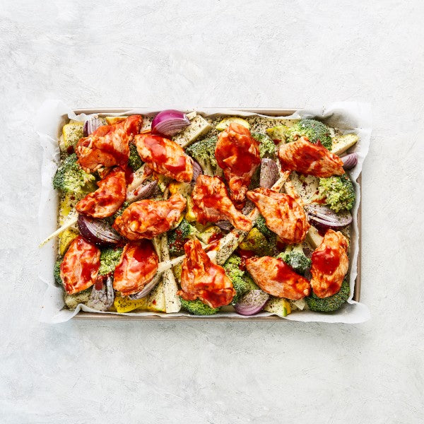 One Pan Roast with Sriracha Wings and Roast Vegies