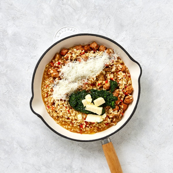 Porcini Mushroom Risotto with Italian Sausage and Spinach