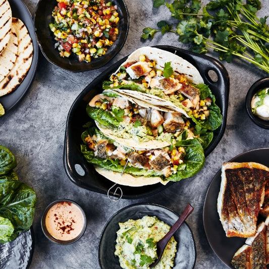 Barramundi Fajitas - with Corn Salsa, Guacamole & Chipotle Mayo