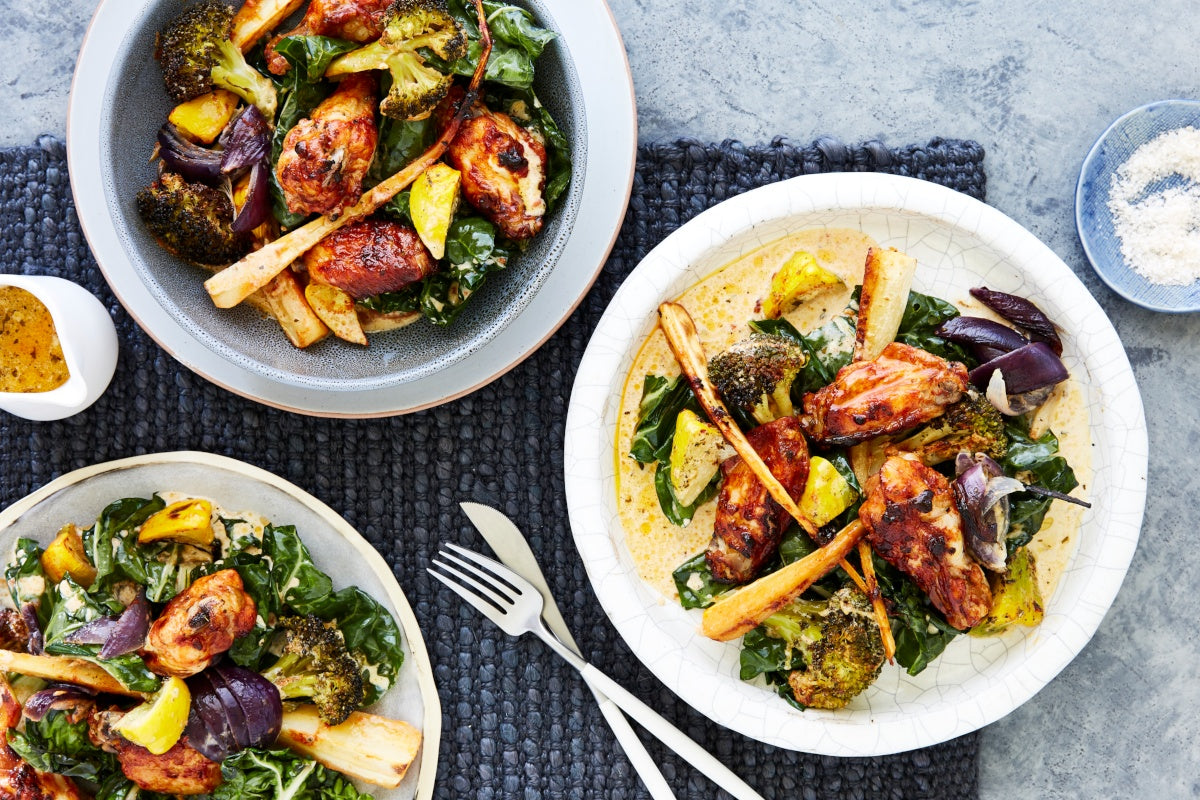 One Pan Roast with Sriracha Wings and Roast Vegies