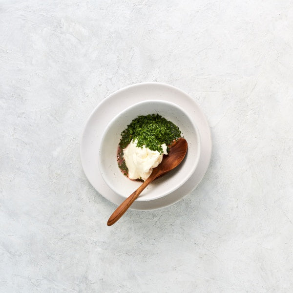 Sausage Meatballs with Warm Lentils, Mushrooms and Mint Creme Fraiche
