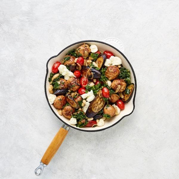 Italian Meatballs with Bocconcini, Cannellini Beans and Tuscan Cabbage