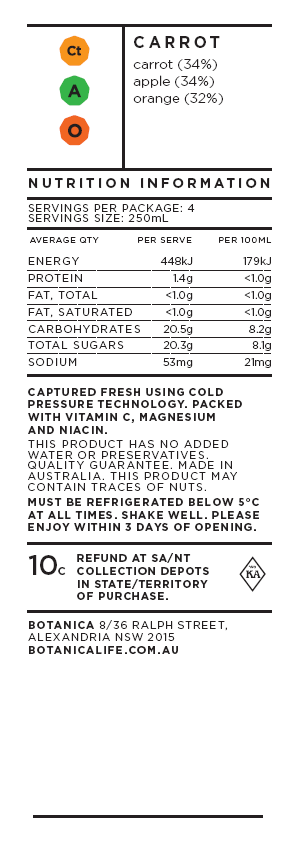 Botanica Cold Pressed Carrot 1L , Frdg1-Drinks - HFM, Harris Farm Markets
 - 2