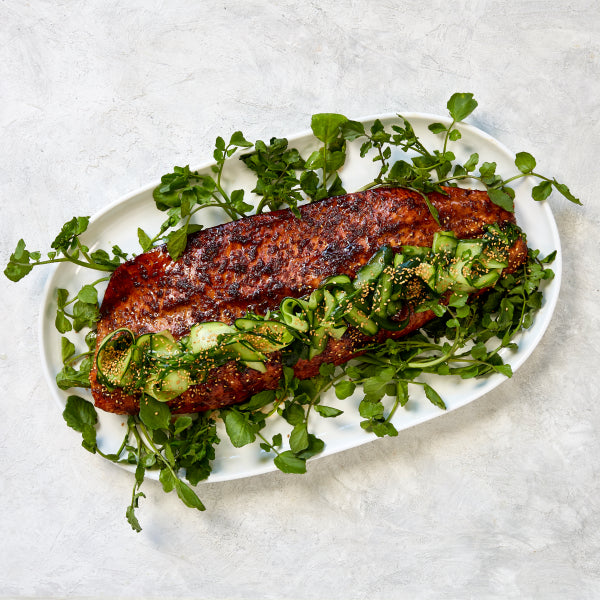 Honey and Tamari Baked Salmon with Pickled Cucumber
