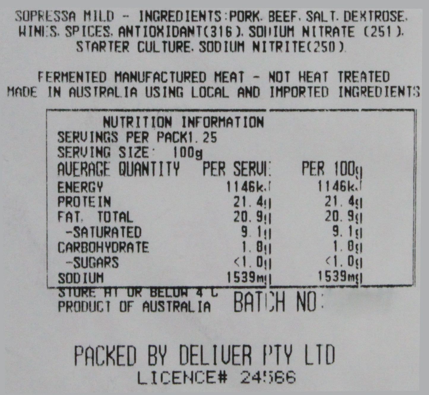 Harris Farm Deli Sopressa Mild 125g