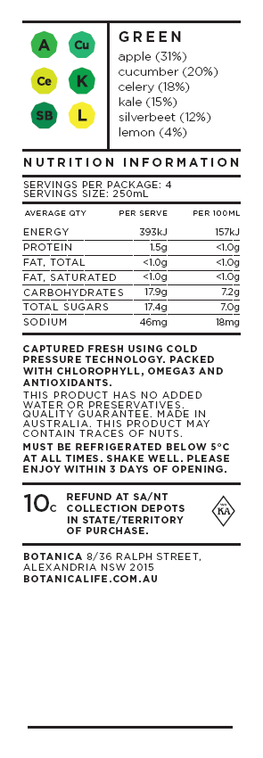 Botanica Cold Pressed Green 1L , Frdg1-Drinks - HFM, Harris Farm Markets
 - 2