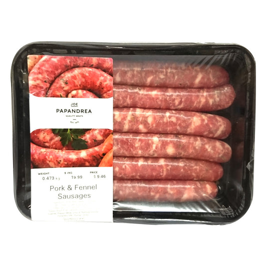 Sausages Pork & Fennel Joe Papandrea 400-650g , Frdg5-Meat - HFM, Harris Farm Markets
