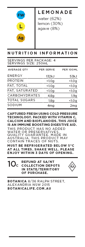 Botanica Cold Pressed Lemonade 1L , Frdg1-Drinks - HFM, Harris Farm Markets
 - 2