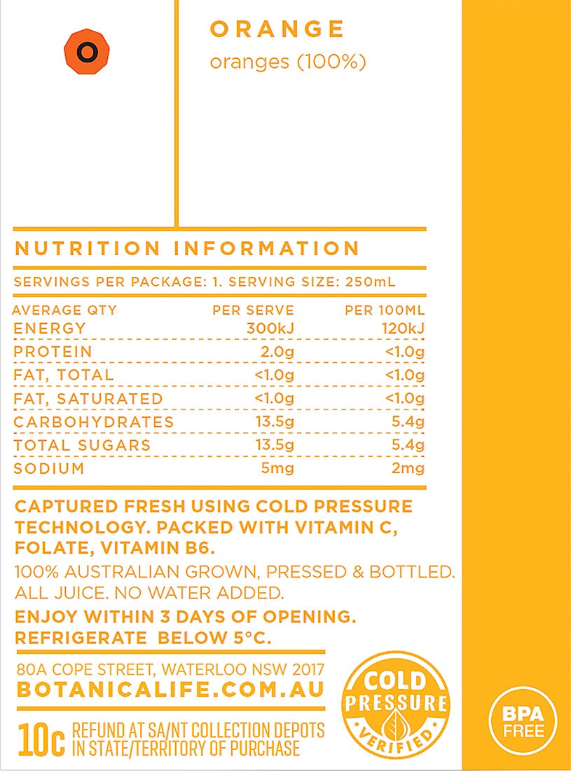 Botanica - Juice Cold Pressed - Orange (250mL)