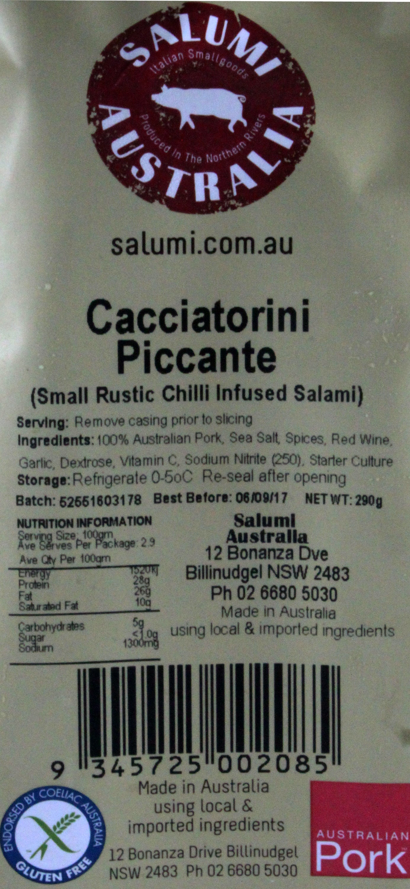 Deli - Salami Cacciatorini Piccante - Small Rustic Chilli (2 pieces, 290g) Salumi