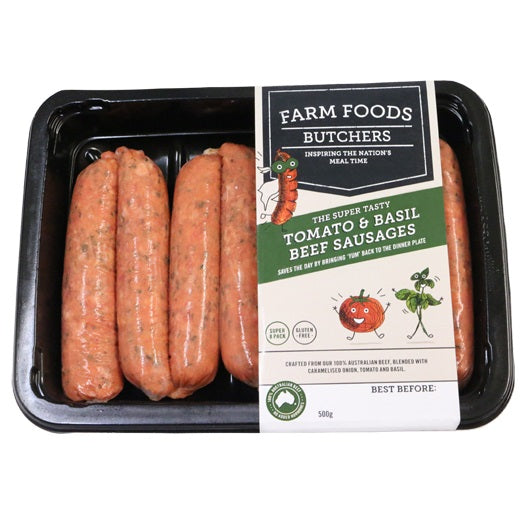 Sausages - Beef Tomatoes & Basil (500g) Farm Foods