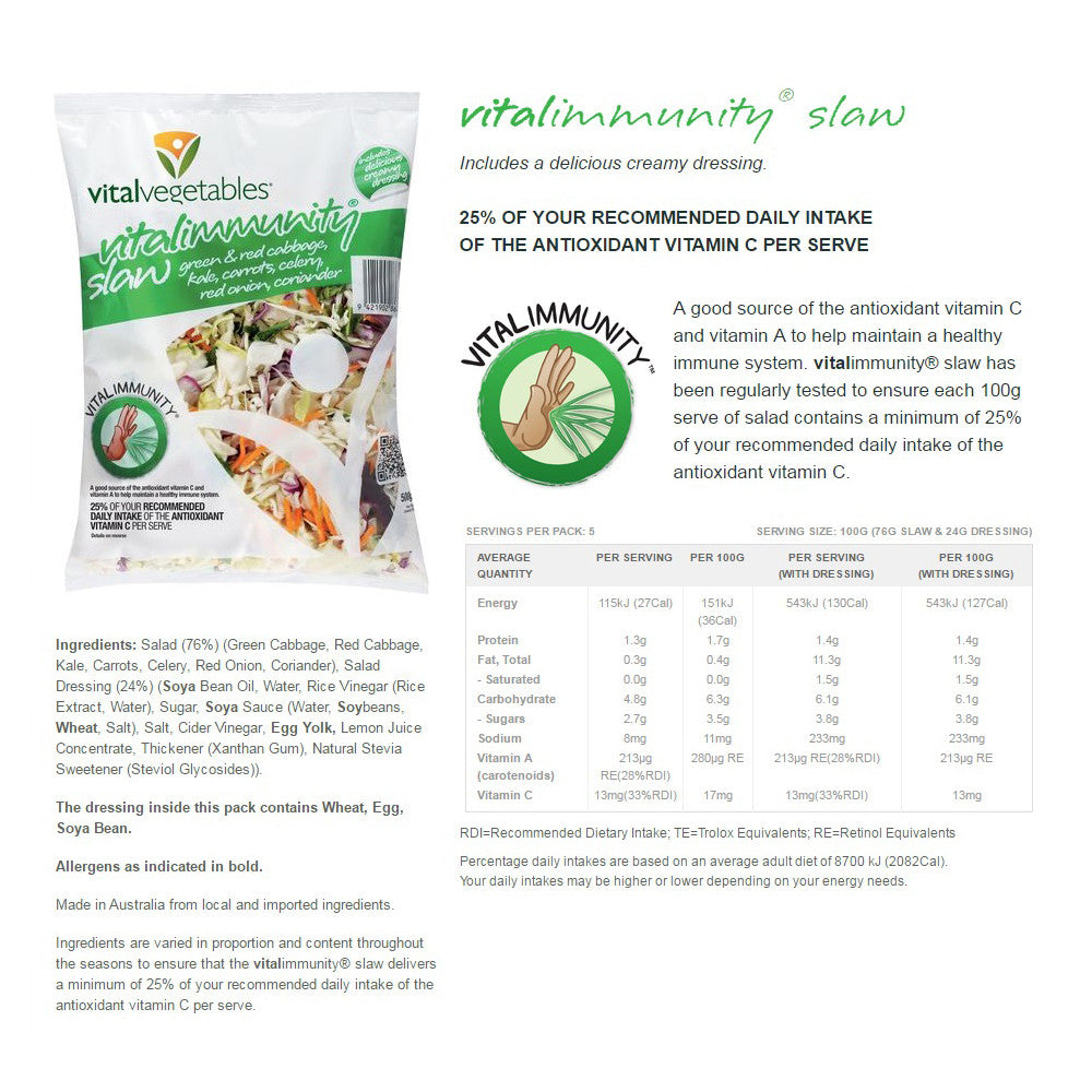 Vitalvegetables Vitalimmunity Slaw Prepacked Salad 500g