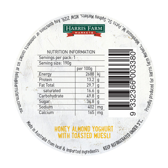 Harris Farm - Yoghurt Topper - Honey Almond Cran Macada Muesli (190g)